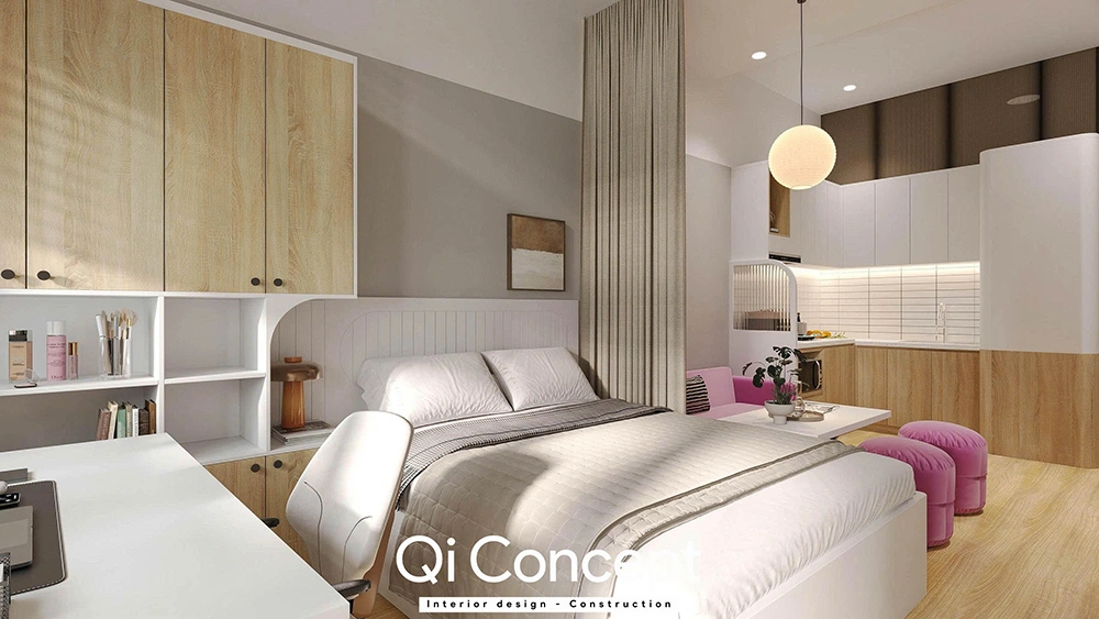 Góc tivi và tủ trưng bày kịch trần nhà phố Phú Nhuận