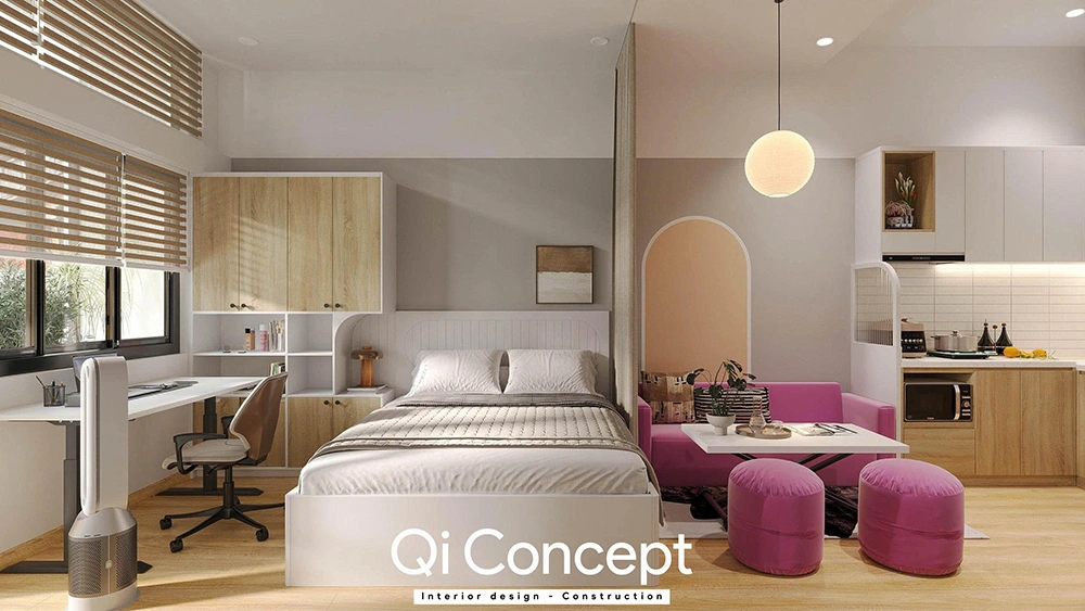 Tổng quan khách bếp nhà phố Phú Nhuận Studio