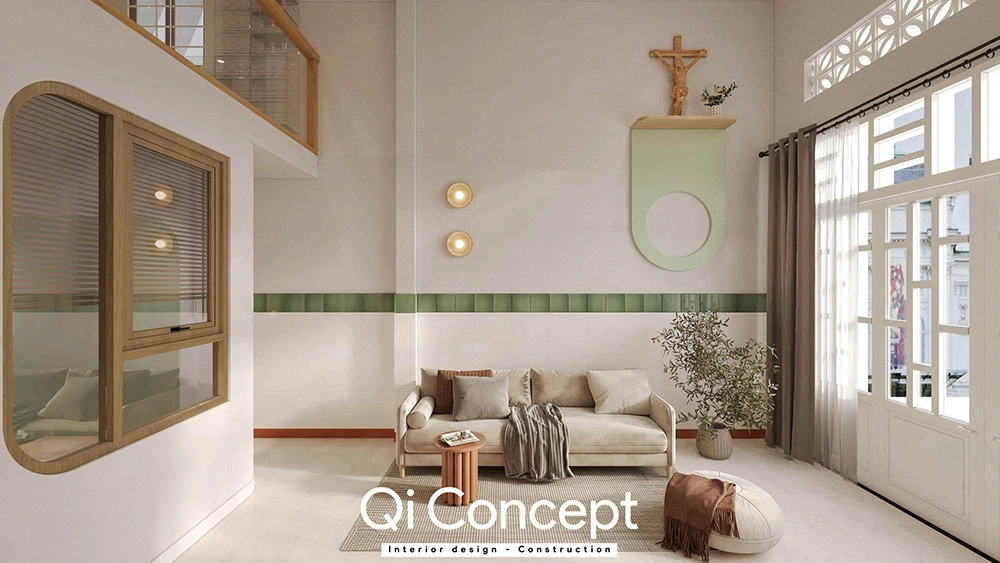 Thiết kế nội thất phòng khách nhà phố quận 8 hiện đại