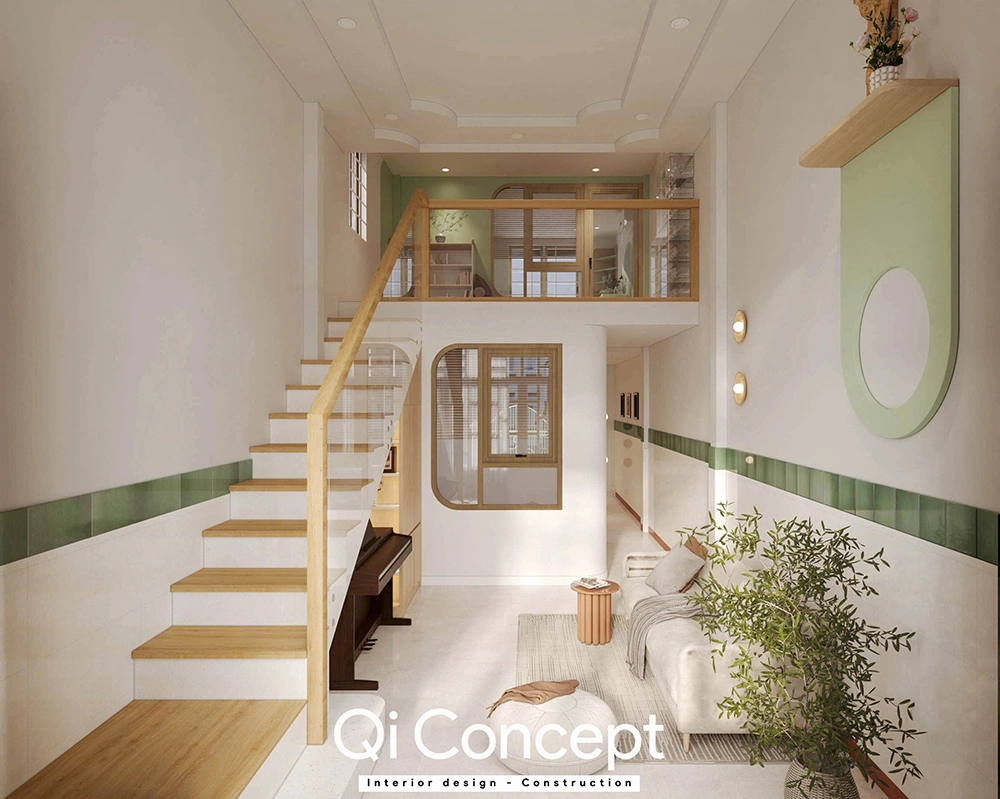 Phối cảnh cầu thang kính hiện đại nhà phố quận 8