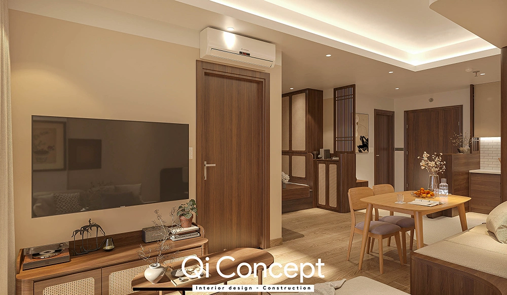 Kệ tivi gỗ tối giản trong căn hộ Q7 Saigon Riverside