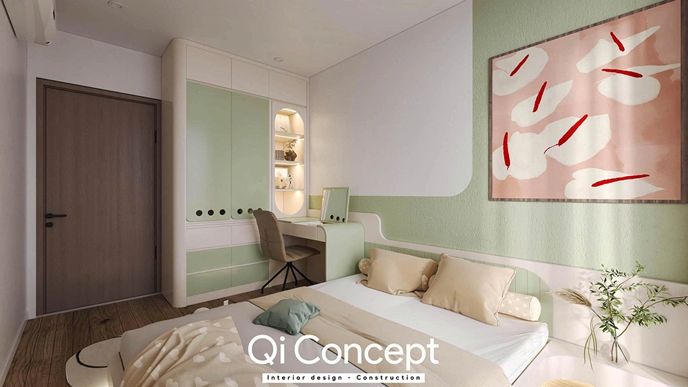 Phòng ngủ tông xanh mint Victoria Village