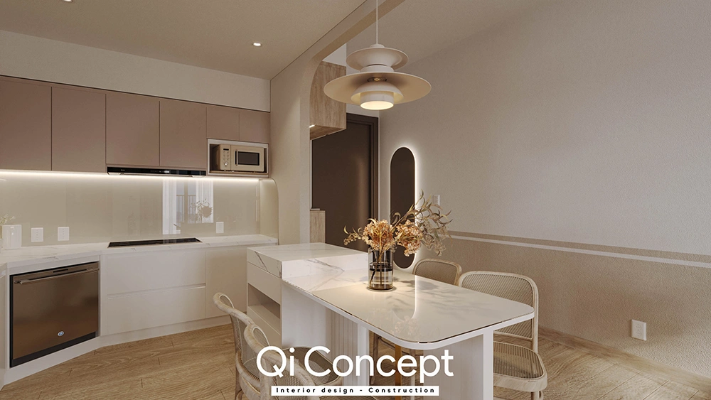 Không gian mở phòng khách bếp căn hộ West Gate