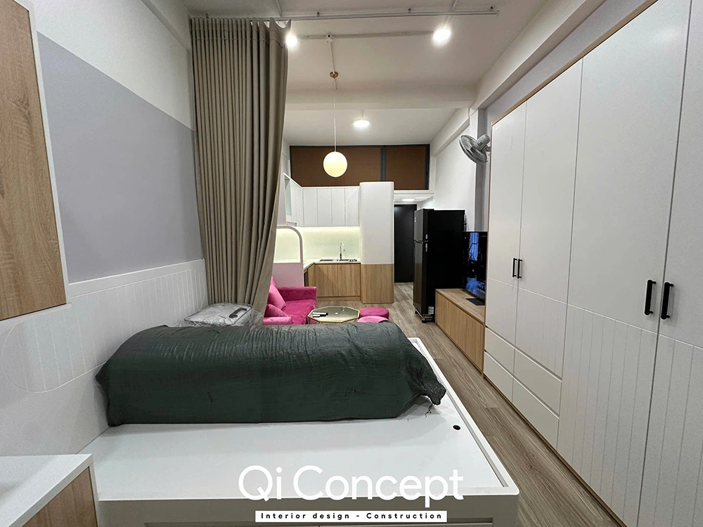 Không gian giường ngủ thực tế nhà phố Phú Nhuận