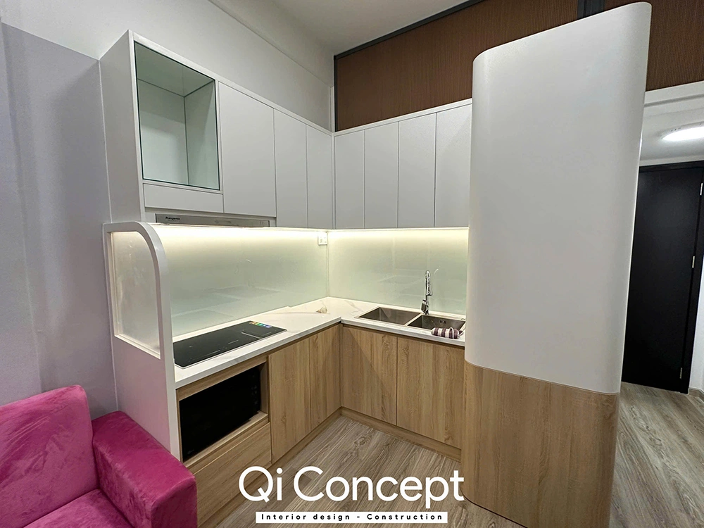 Hệ tủ bếp chữ L thực tế nhà phố Phú Nhuận