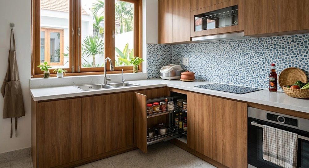 Cách sắp xếp kệ gia vị trong nhà bếp đơn giản