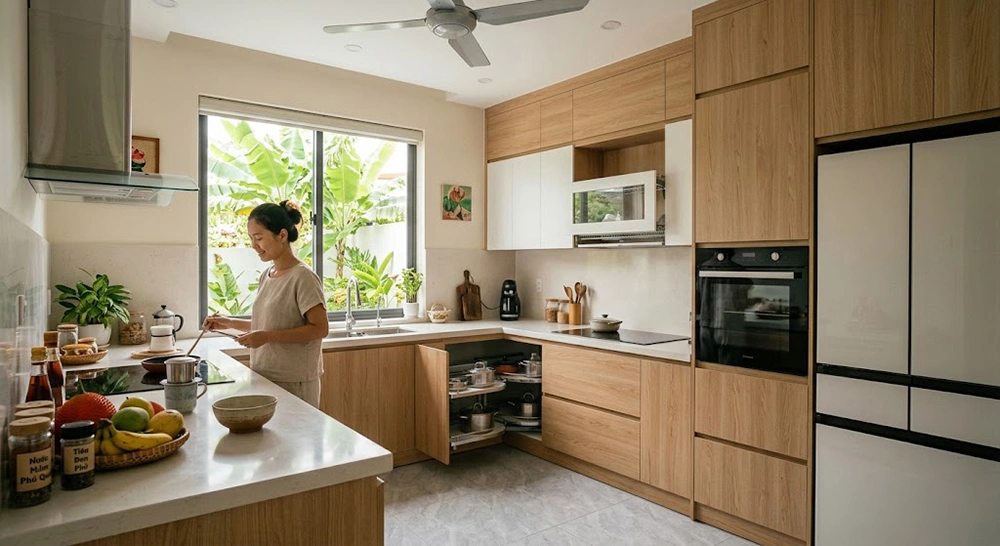 Bố trí cửa sổ thoáng đãng cho nhà bếp đơn giản