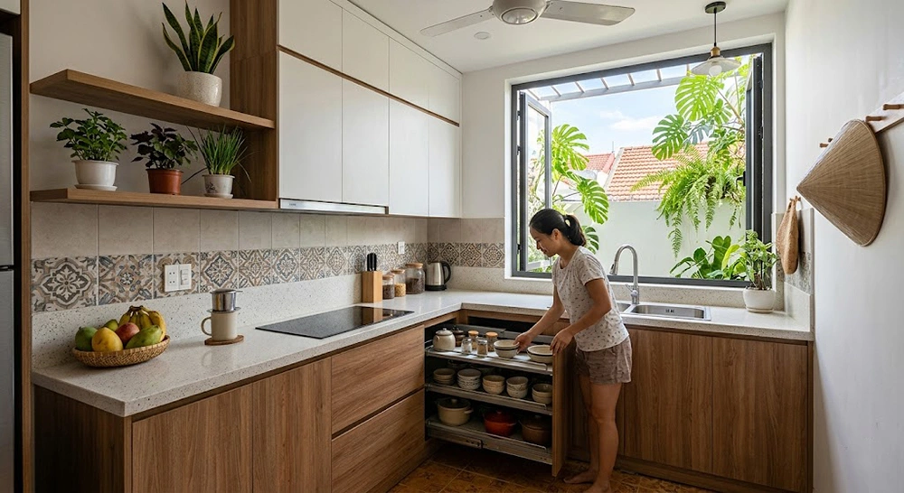 Ngăn kéo bát đĩa thông minh nhà bếp đơn giản