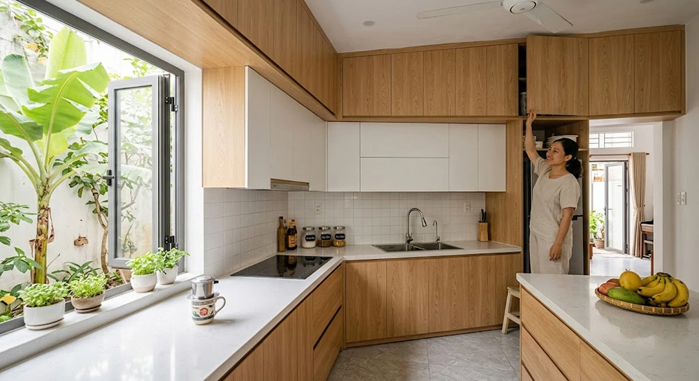 Mẫu tủ bếp kịch trần tối ưu không gian cho nhà cấp 4 diện tích nhỏ