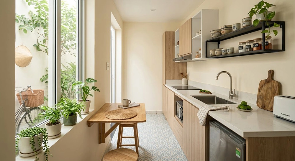 Bàn ăn gấp gọn cho nhà bếp đơn giản diện tích nhỏ