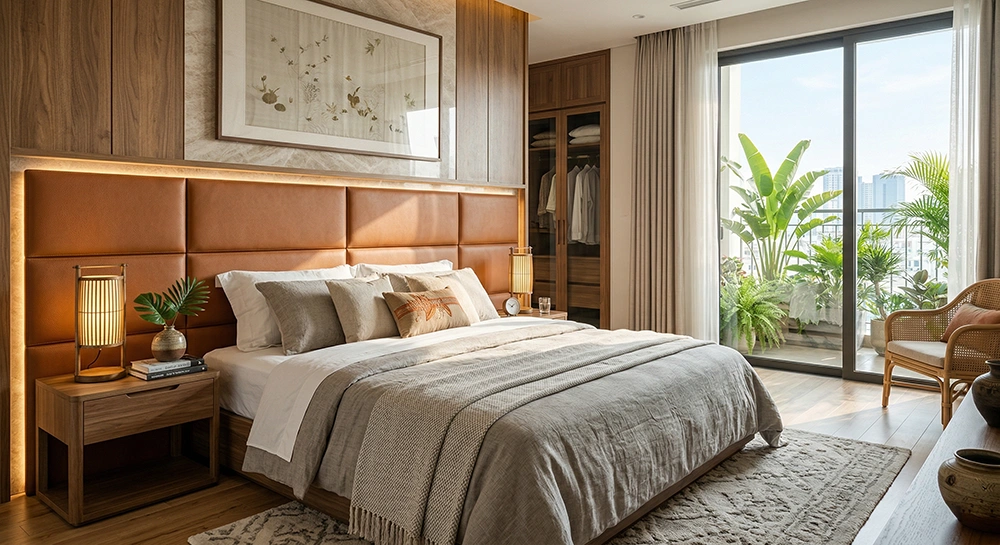 Phòng ngủ master 50m2 ấm cúng với ban công xanh