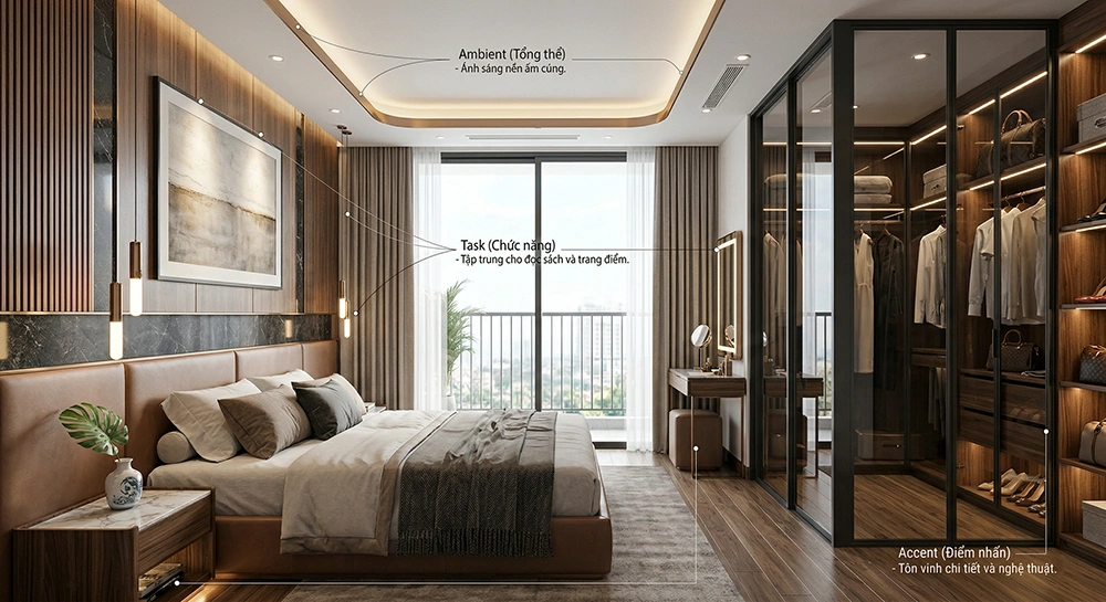 Giải pháp ánh sáng cho phòng ngủ master 50m2