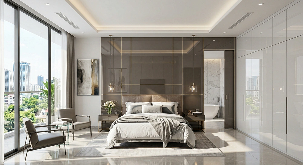 Nội thất phòng ngủ master 50m2 tối giản sang trọng