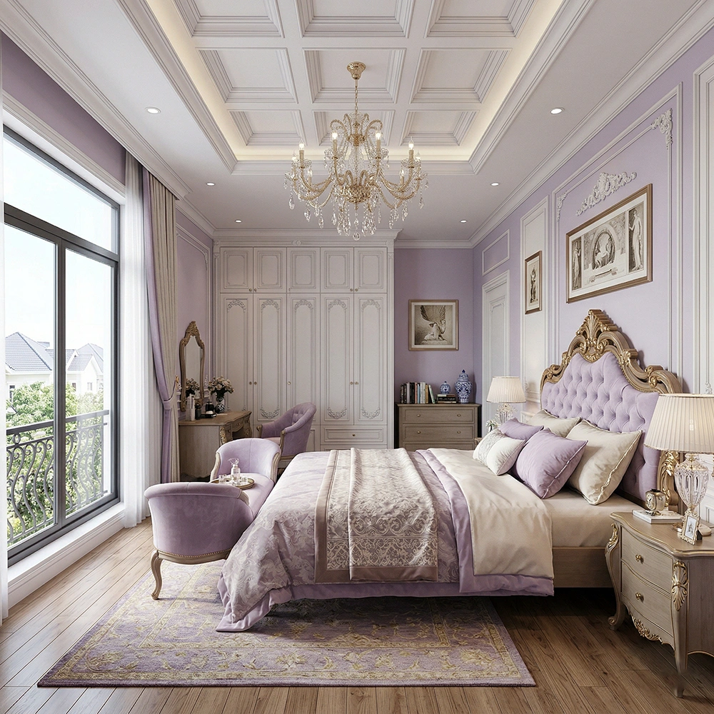 Chi tiết tay nắm và bề mặt tủ phòng ngủ màu tím