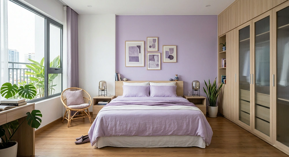 Hệ tủ quần áo kịch trần cho phòng ngủ màu tím tối ưu