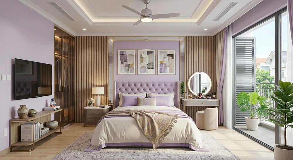 Đèn LED trang trí kệ tủ phòng ngủ màu tím ấm cúng