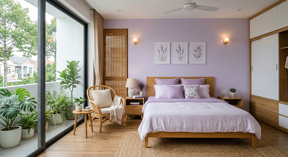 Mẫu giường bục thông minh cho phòng ngủ màu tím