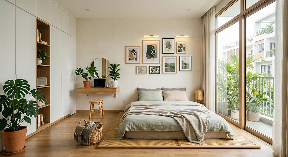 Giải phóng mặt sàn giúp phòng ngủ nhỏ thông thoáng và rộng rãi hơn
