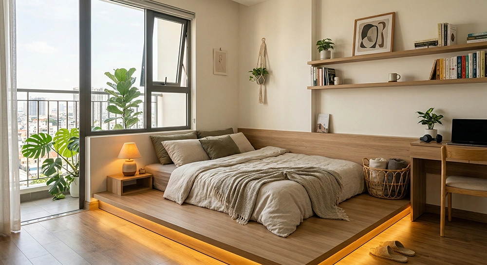 Kịch bản chiếu sáng tầng thấp tạo không gian phòng ngủ ấm cúng