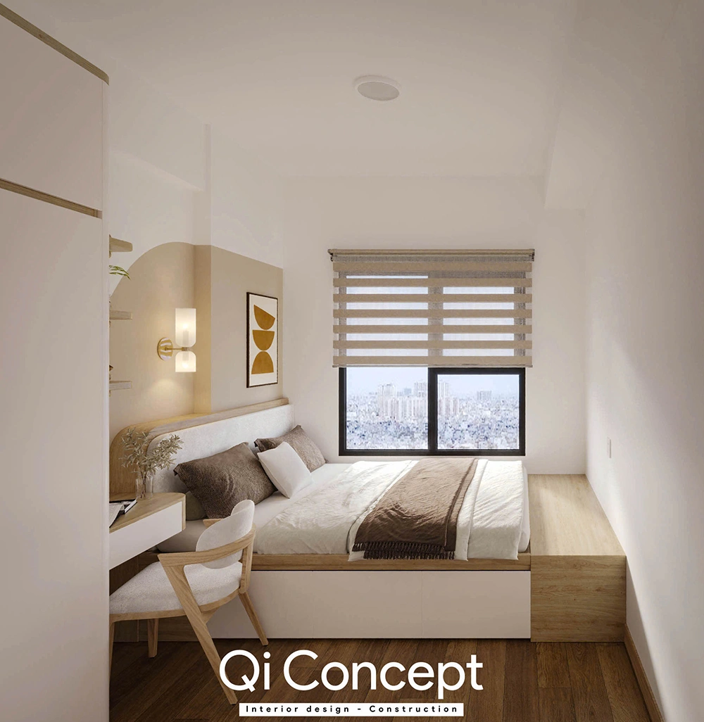 Cận cảnh tủ quần áo phòng ngủ nhỏ không giường