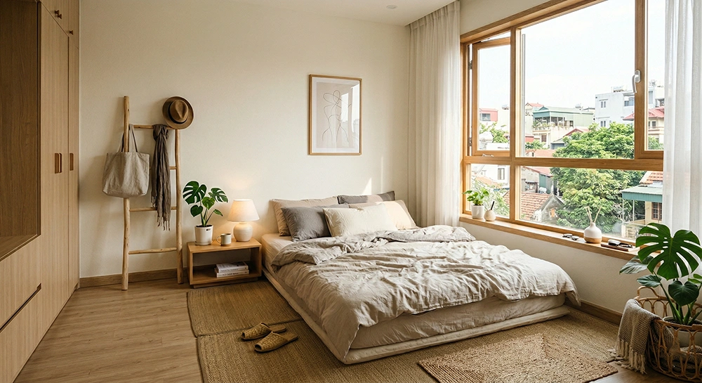 Thiết kế phòng ngủ tối giản Minimalism không giường tinh tế