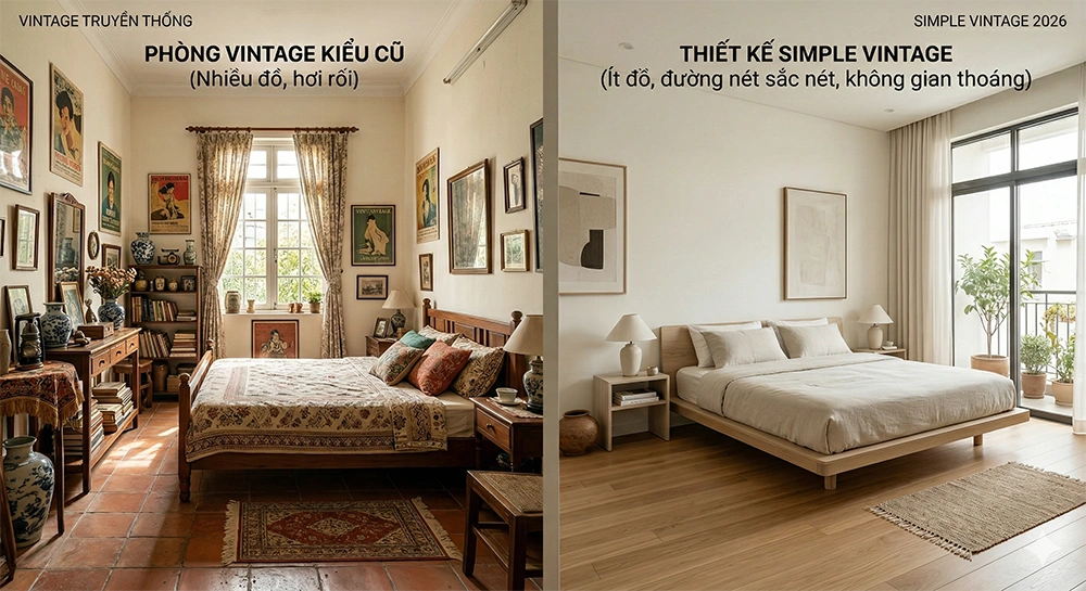 So sánh thiết kế phòng ngủ vintage đơn giản và kiểu cũ