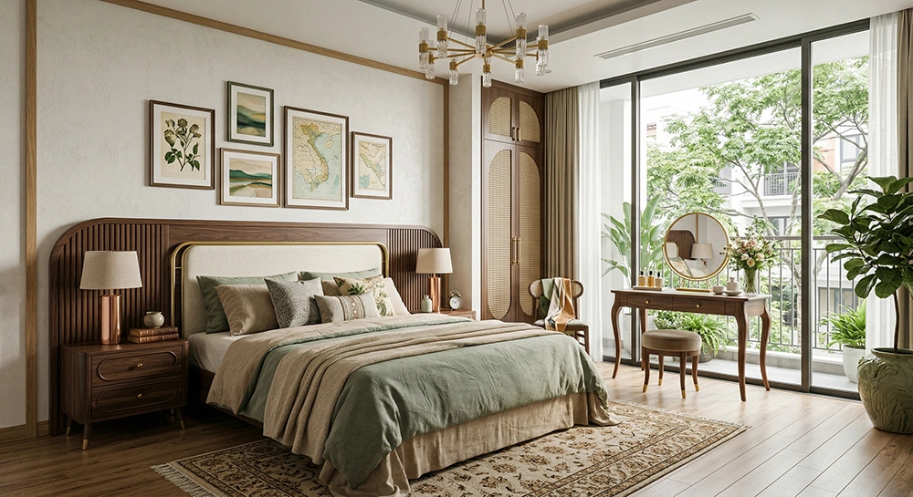 Nội thất phòng ngủ vintage đơn giản màu sắc tinh tế