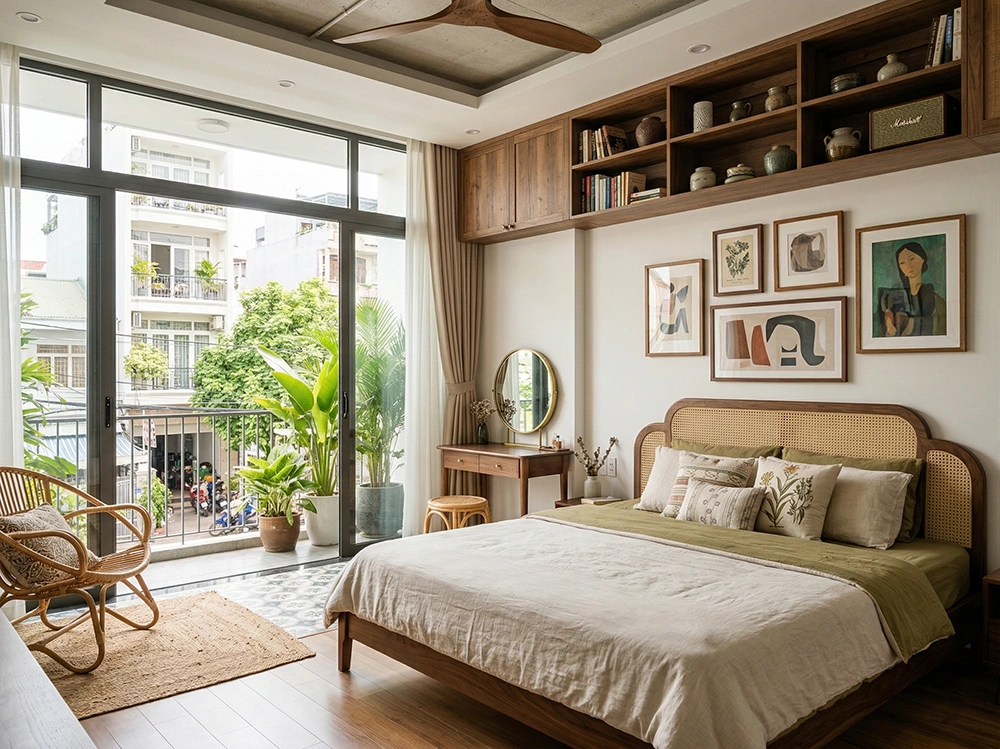 Ý tưởng phòng ngủ vintage đơn giản cho căn hộ phố