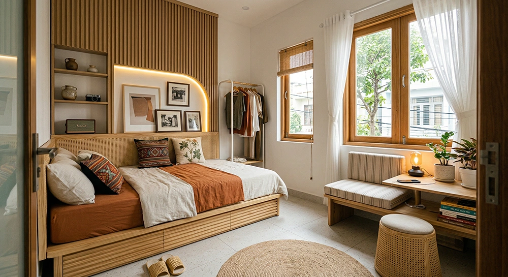 Tối ưu công năng cho phòng ngủ vintage đơn giản