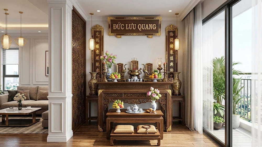 Chữ Thọ vàng gương phòng thờ Tân Cổ Điển