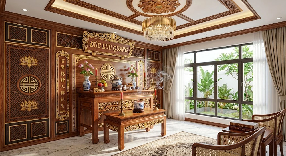 Nghệ thuật dát vàng thủ công Phòng Thờ Tân Cổ Điển