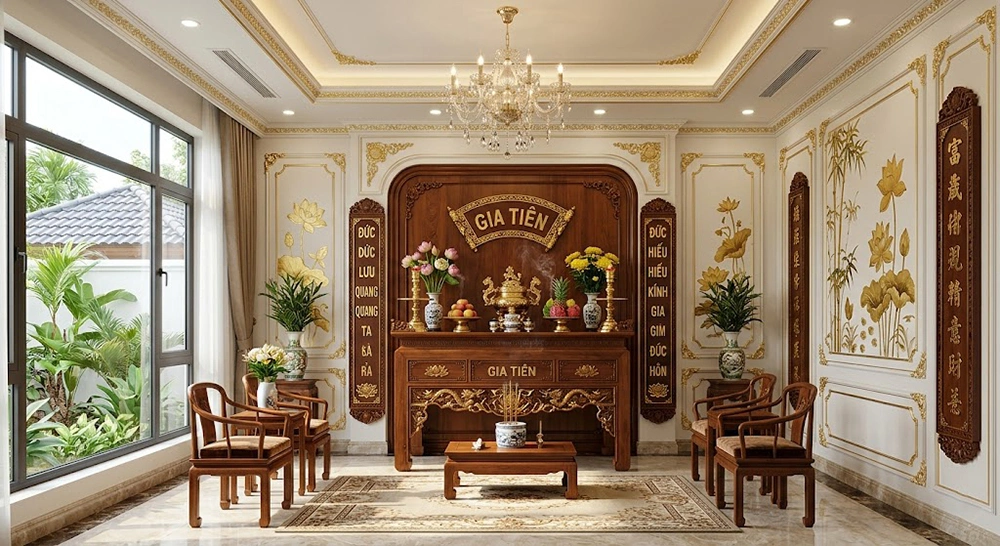 Thiết kế phòng thờ Tân Cổ Điển diện tích rộng
