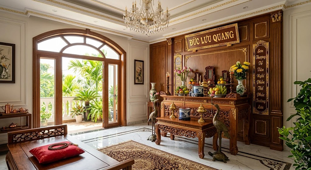 Vách ngăn gỗ trang trí phòng thờ Tân Cổ Điển