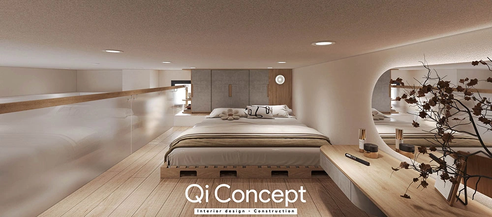 Phòng ngủ trên gác lửng căn hộ Bách Gia Phát