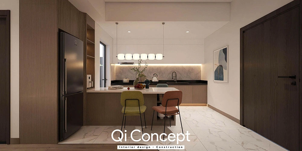 Thiết kế nội thất Habitat khu vực bếp và bàn đảo tiện nghi