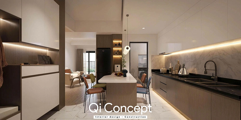 Hệ tủ bếp chữ I gọn gàng thiết kế nội thất Habitat