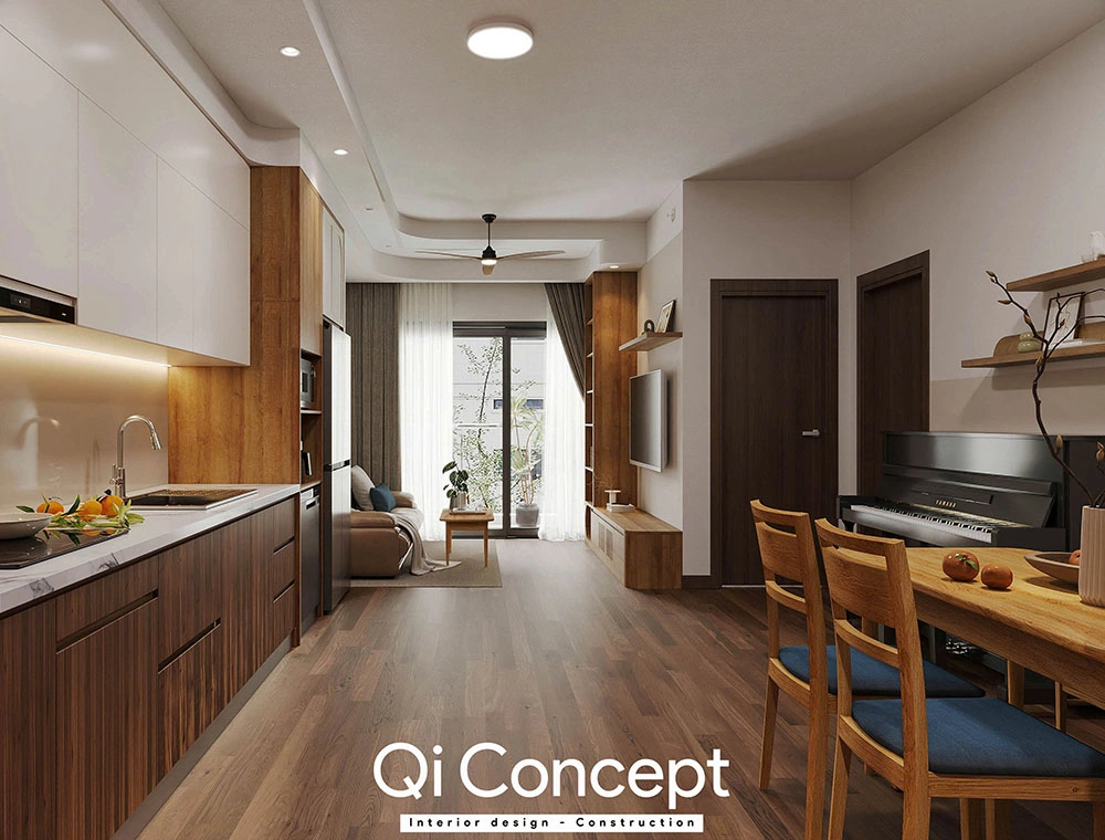 Tổng thể không gian mở thiết kế Akari City 2 ngủ