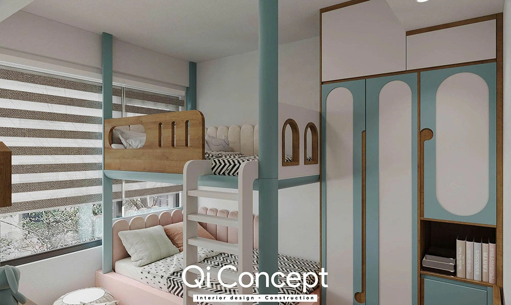 Giường tầng cho bé trong thiết kế Akari City 2 ngủ