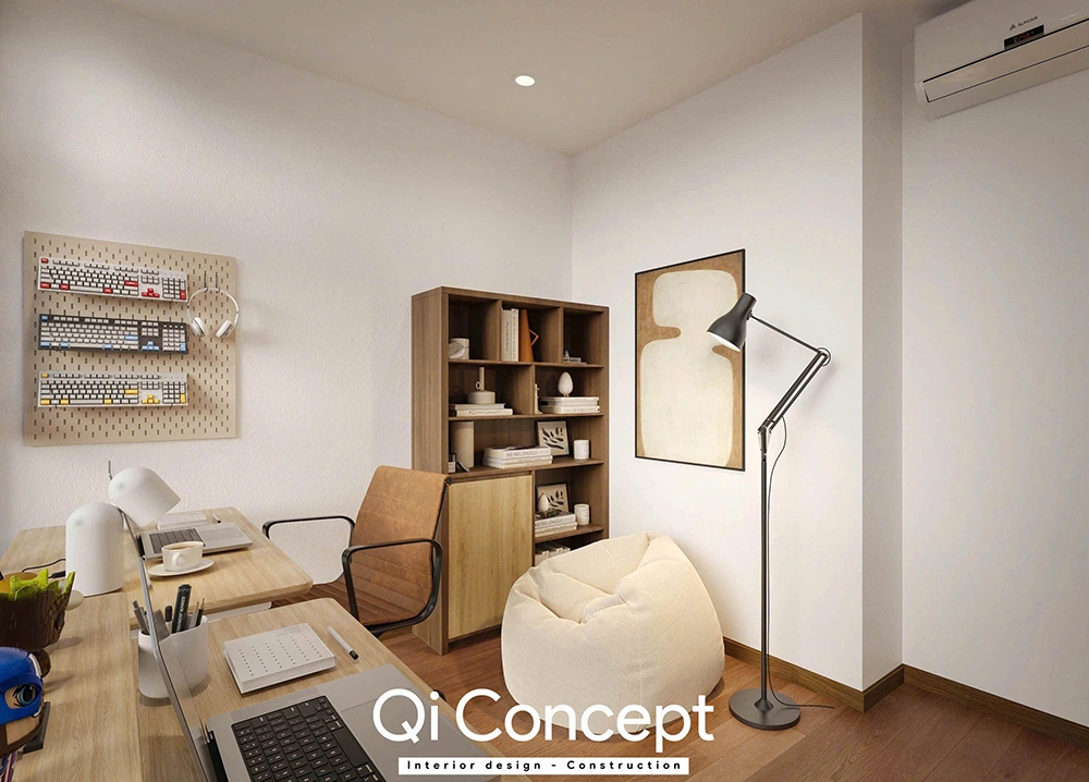 Bố trí kệ sách và ghế lười trong căn hộ An Gia Skyline.