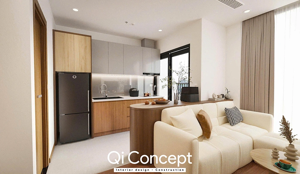 Thiết kế bếp chữ I tiện nghi trong căn hộ An Gia Skyline.