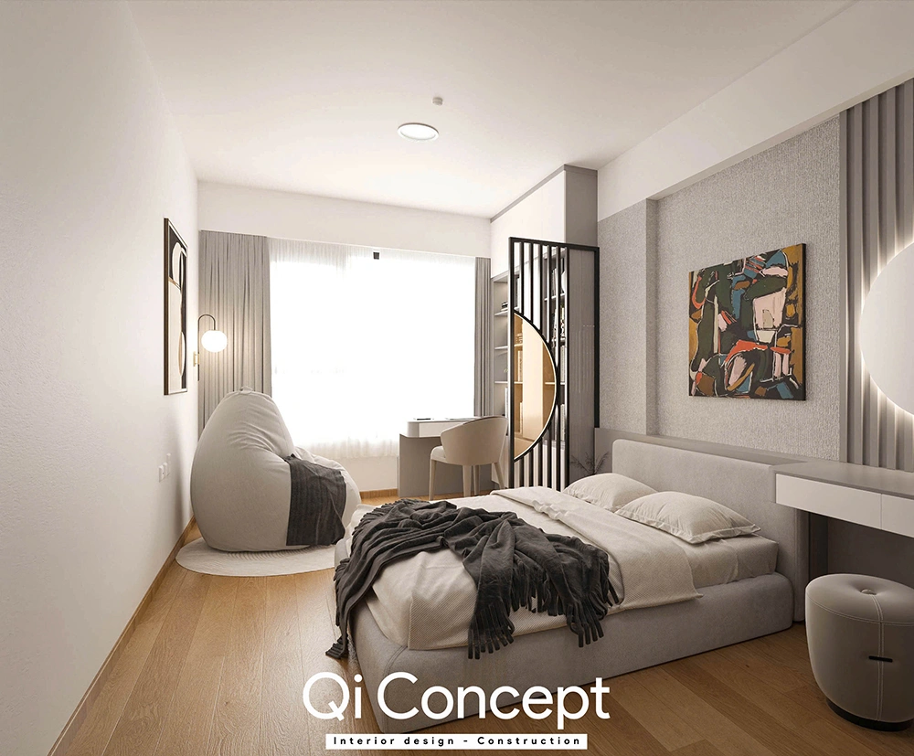 Góc thư giãn bên cửa sổ phòng ngủ căn hộ An Gia Star.