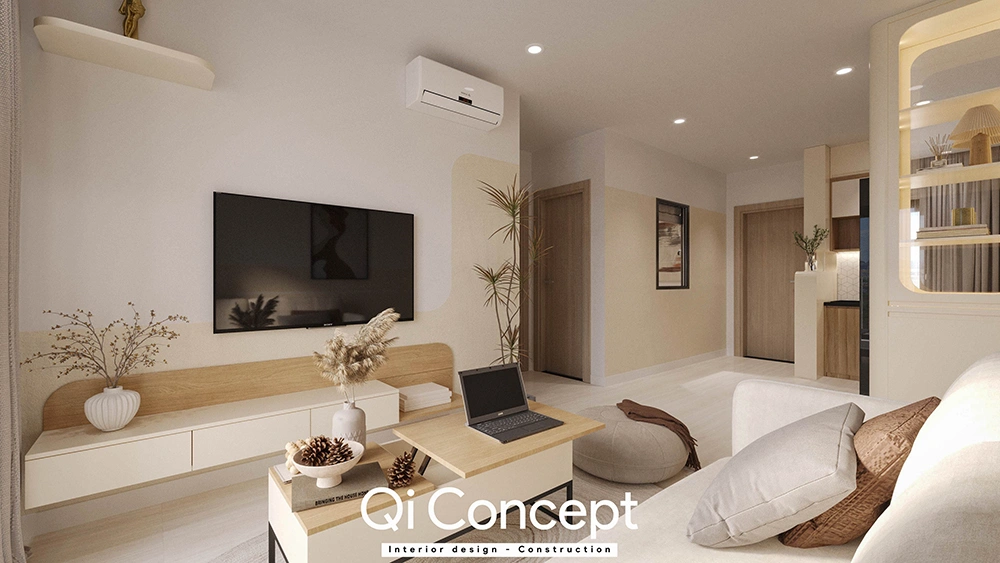 Tầm nhìn từ sofa ra lối vào căn hộ 2PN A&T Sky Garden.