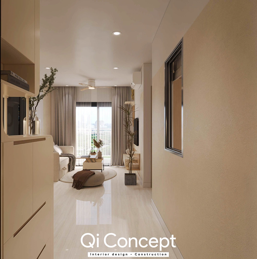 Lối đi hành lang dẫn vào phòng khách căn hộ A&T Sky Garden.