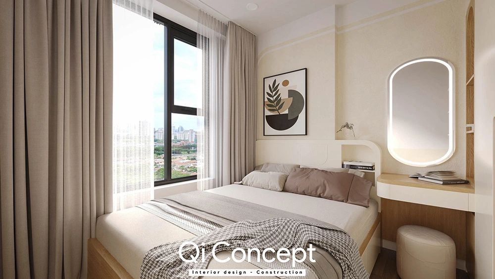 Thiết kế giường ngủ và gương led hiện đại tại dự án A&T Sky Garden.
