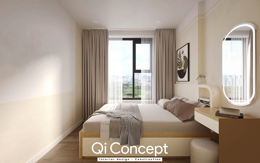 Nội thất phòng ngủ A&T Sky Garden đón trọn ánh sáng tự nhiên.
