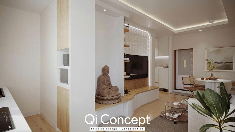 Góc nhìn từ phòng bếp thiết kế chung cư Mỹ Đức