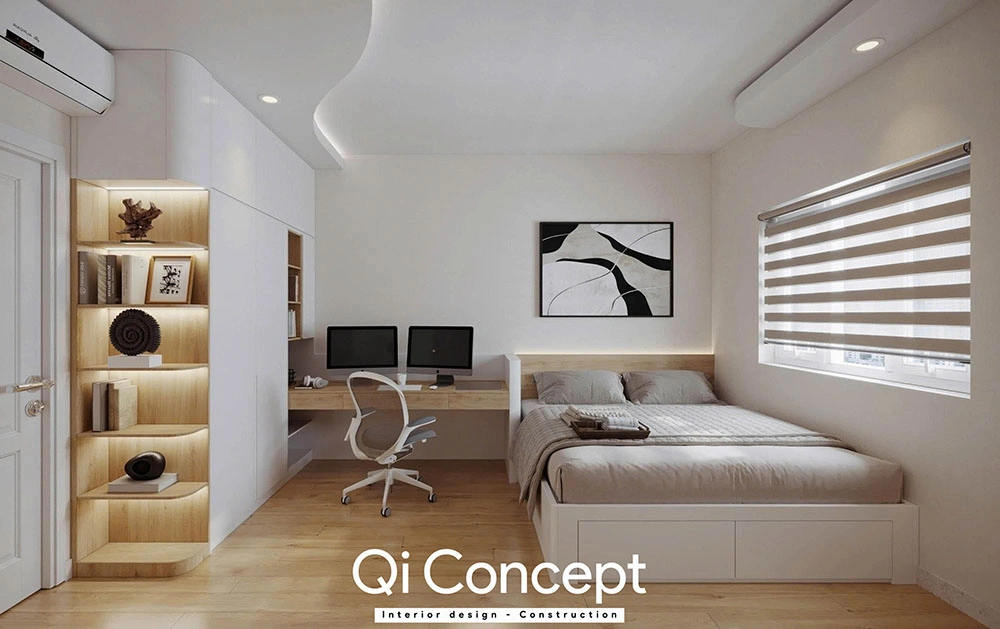 Thiết kế chung cư Mỹ Đức phòng ngủ có bàn làm việc
