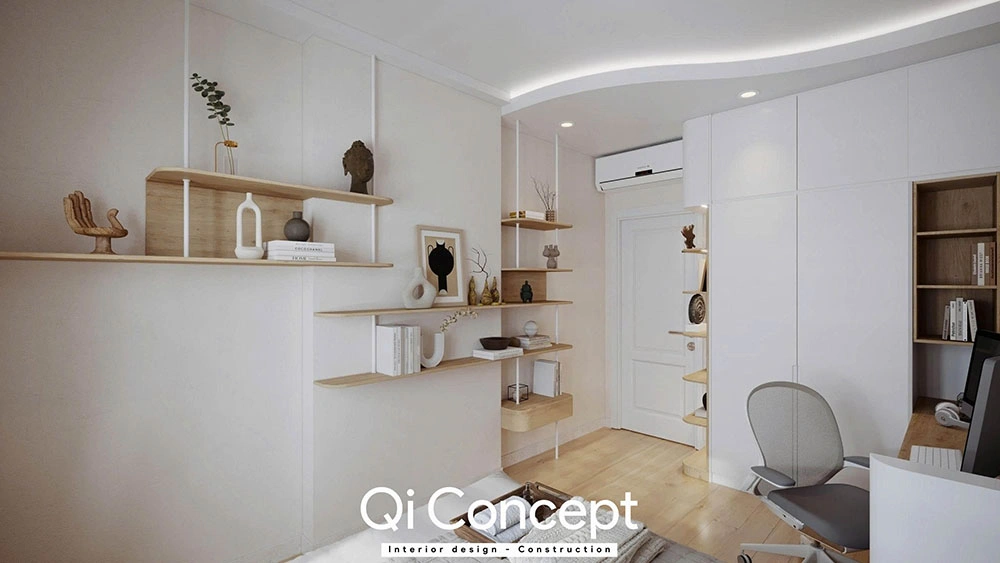 Hệ kệ trang trí gỗ tối giản thiết kế chung cư Mỹ Đức