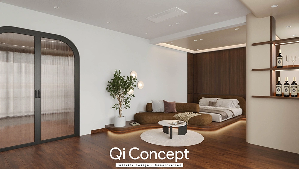 Cửa vòm kính mờ tinh tế nhà phố Gò Vấp