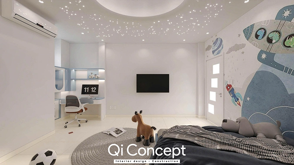 Góc học tập trong phòng ngủ nhà phố quận 3 cho bé